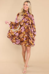 Longing For Love Brown Multi Floral Print Dress - Red Dress
