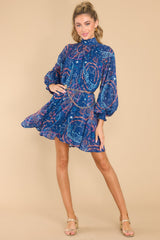 Looking For A Sign Navy Multi Print Dress - Red Dress