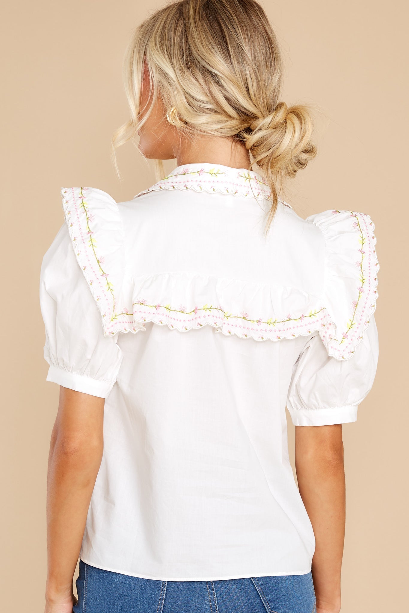Love And Care White Embroidered Top - Red Dress