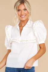 Love And Care White Embroidered Top - Red Dress
