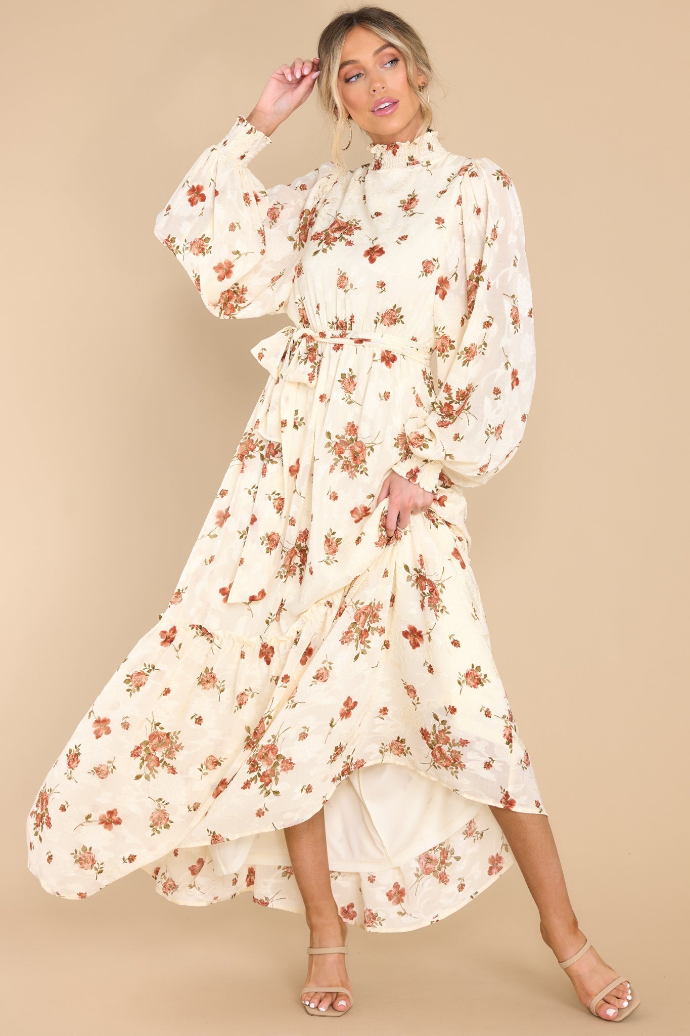 Love Is In The Air Ivory Floral Print Dress - Red Dress