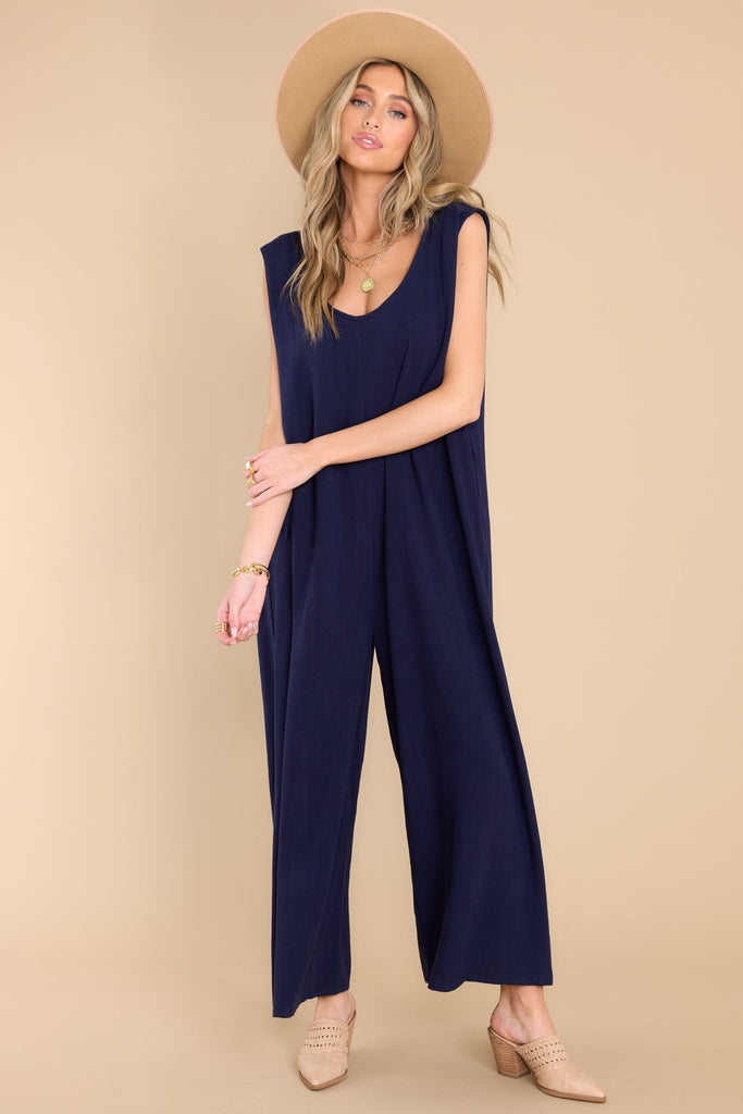 Relaxed Navy Wide Leg Sleeveless Jumpsuit - All Playsuits | Red Dress