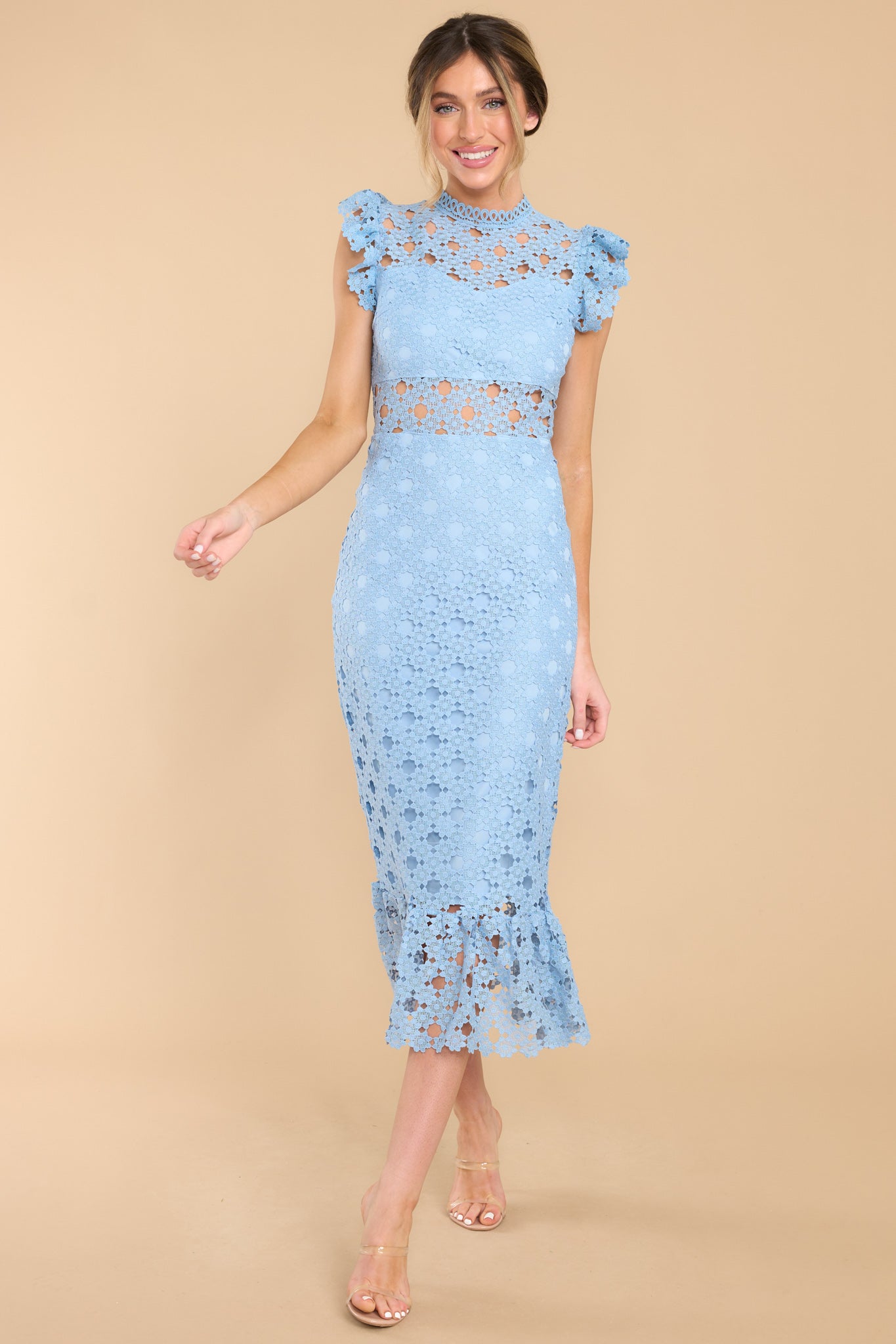 Stunning Blue Lace Dress - Midi Dresses