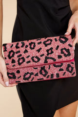 Make It Fierce Pink And Black Beaded Clutch - Red Dress