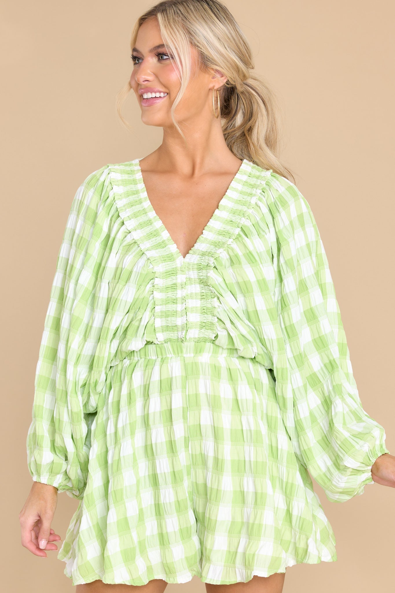 Me First Green Gingham Romper - Red Dress