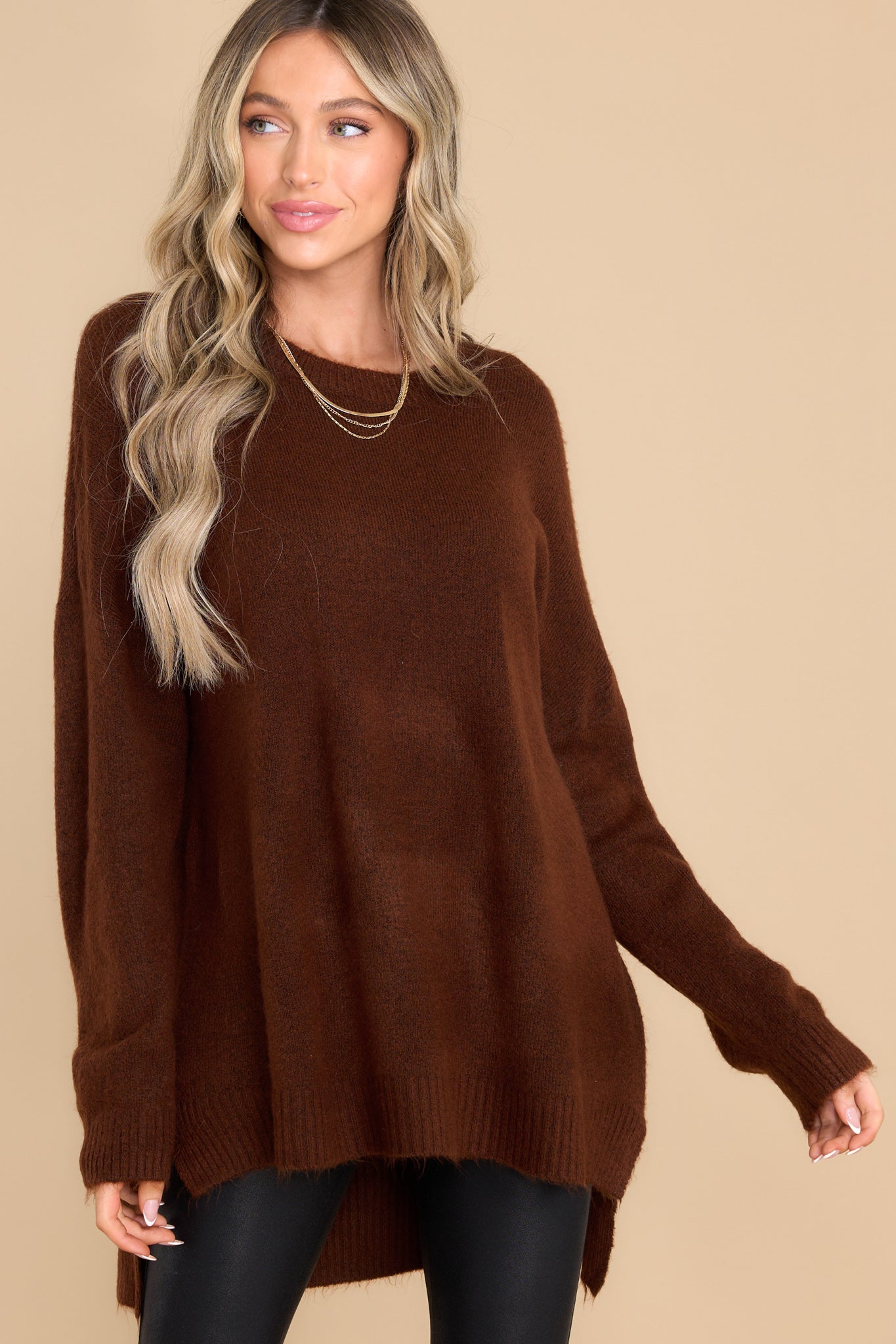 Meant To Be Together Chocolate Sweater - Red Dress