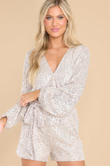 Mesmerizing Moments Champagne Sequin Romper - Red Dress