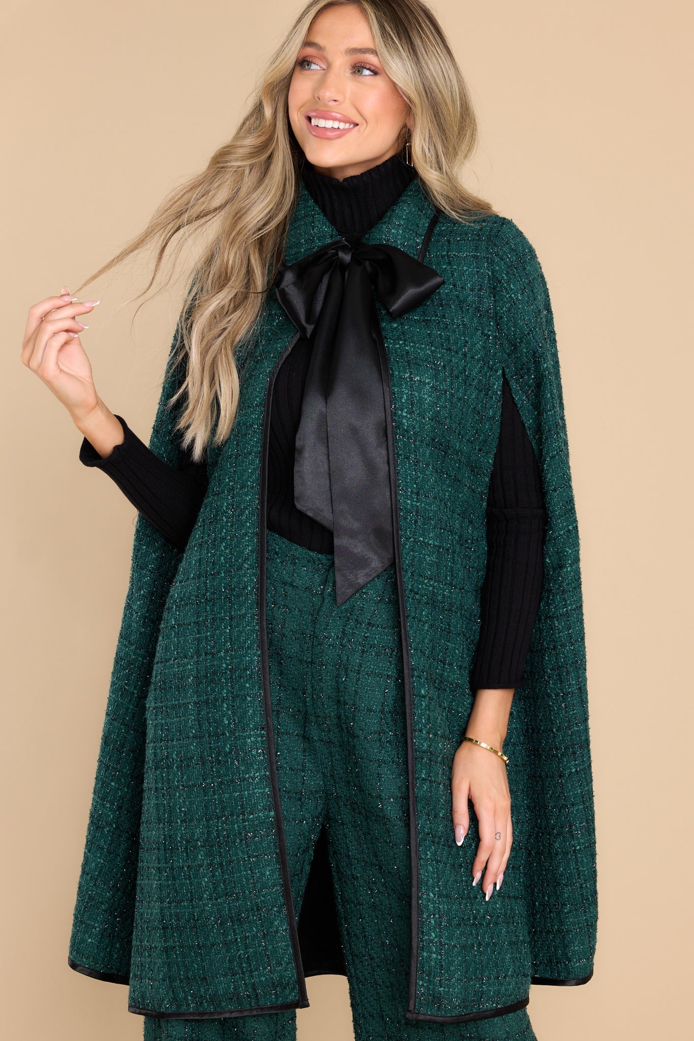 Gorgeous Dark Green And Black Cape Poncho - All Outerwear | Red Dress