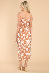 More In Love Camel Floral Print Maxi Dress - Red Dress