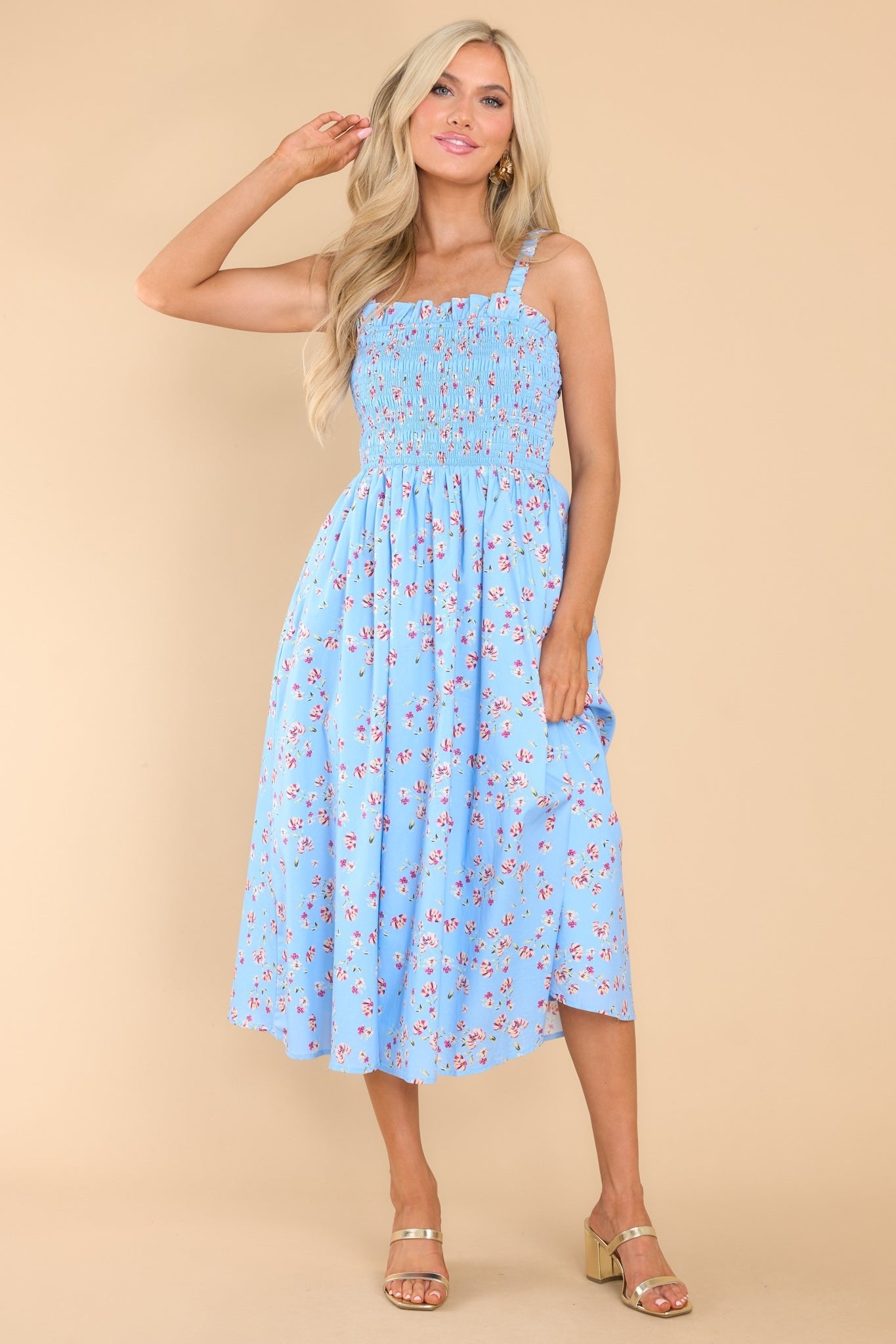 Moving Mountains Blue Floral Midi Dress - Red Dress