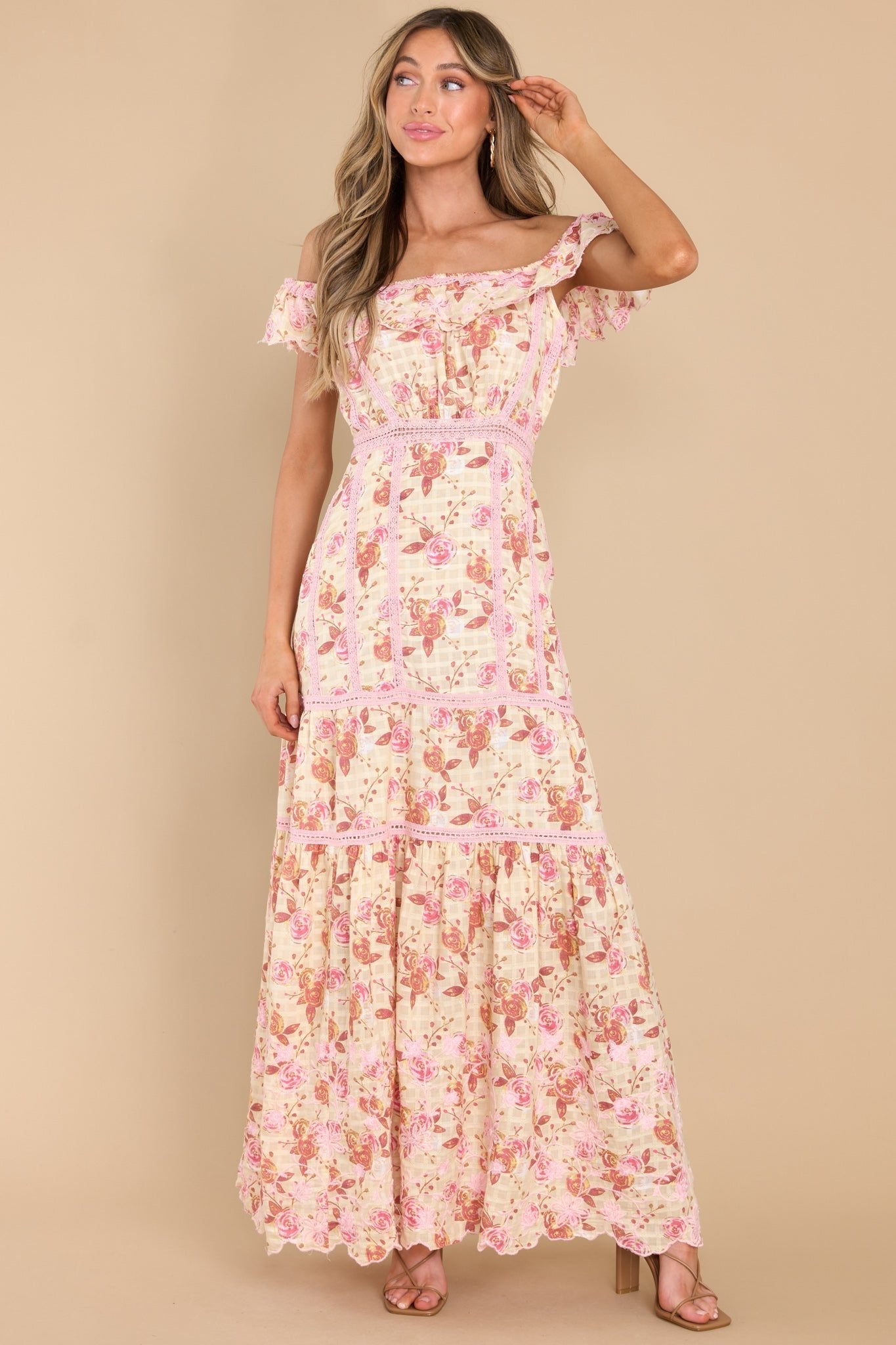 My Wildest Dreams Coral Floral Print Maxi Dress - Red Dress