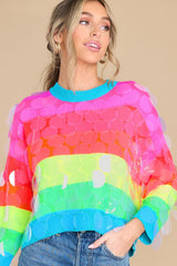 Neon Stripe Clear Sequin Sweater - Red Dress