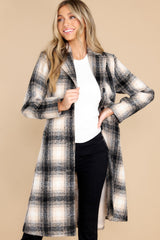 Never Too Cold Beige Plaid Coat - Red Dress