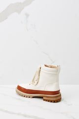 New Paths Ivory And Cognac Lace-Up Boots - Red Dress