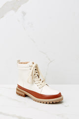 New Paths Ivory And Cognac Lace-Up Boots - Red Dress