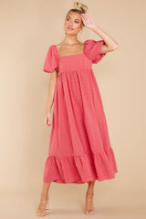 No Second Thoughts Azalea Pink Midi Dress - Red Dress