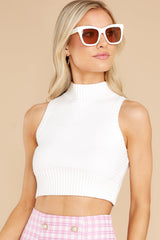 Off My Mind White Knit Cropped Tank Top - Red Dress