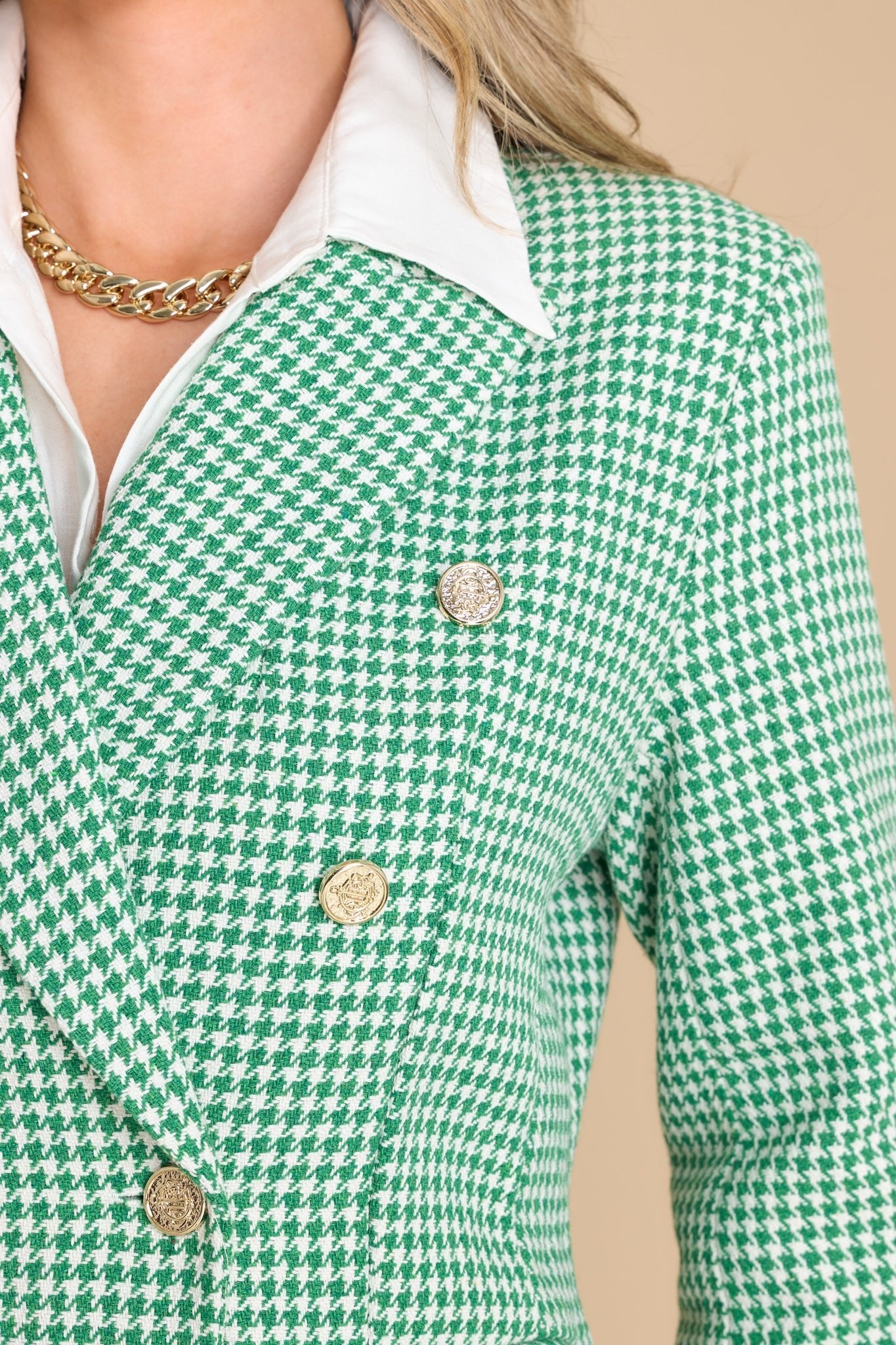 Official Slay Green Houndstooth Blazer - Red Dress