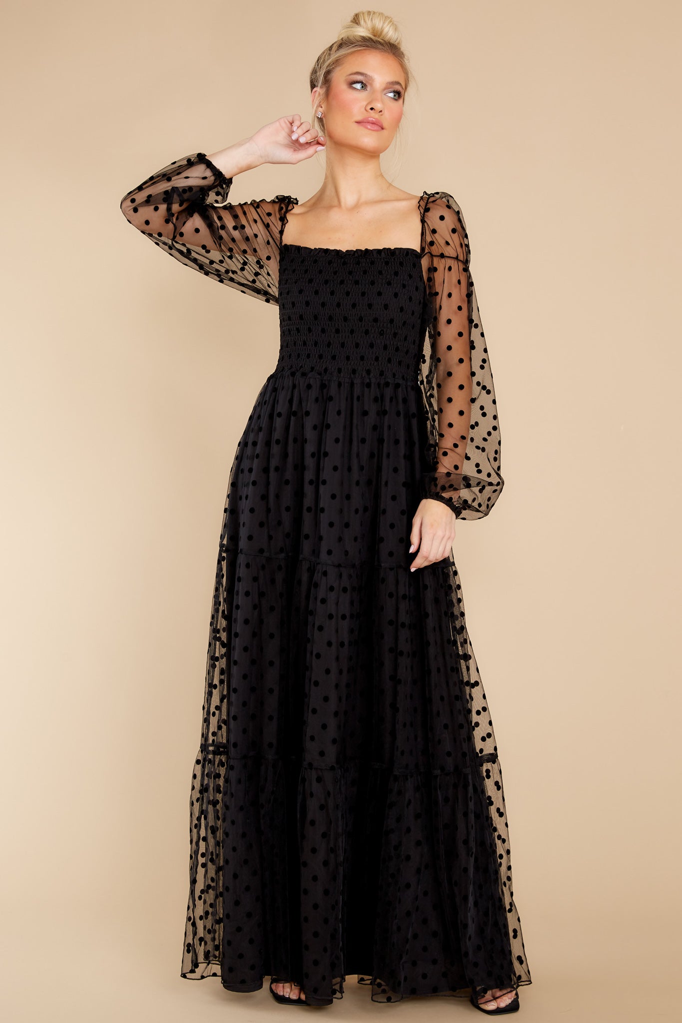 On The Dotted Line Black Polka Dot Maxi Dress - Red Dress