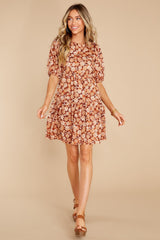 Our First Dance Brown Floral Print Dress - Red Dress