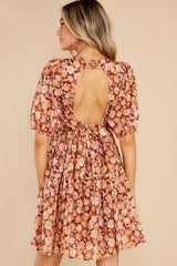 Our First Dance Brown Floral Print Dress - Red Dress