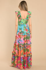 Out Of Control Green Tropical Print Maxi Dress - Red Dress