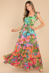 Out Of Control Green Tropical Print Maxi Dress - Red Dress
