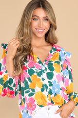 Out Of Love Ivory Multi Floral Print Top - Red Dress