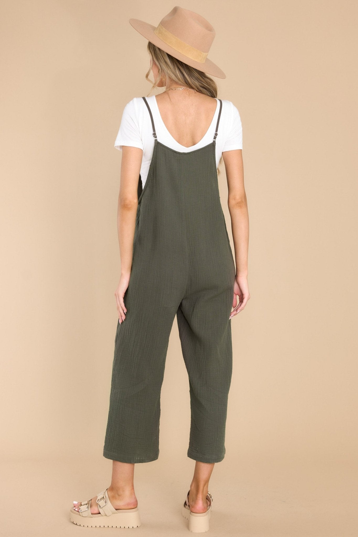 Overly Dramatic Olive Cotton Overalls - Red Dress