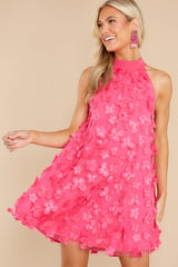 Perfectly Dainty Hot Pink Floral Dress - Red Dress