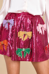 Pink Sequin Bow Skirt - Red Dress