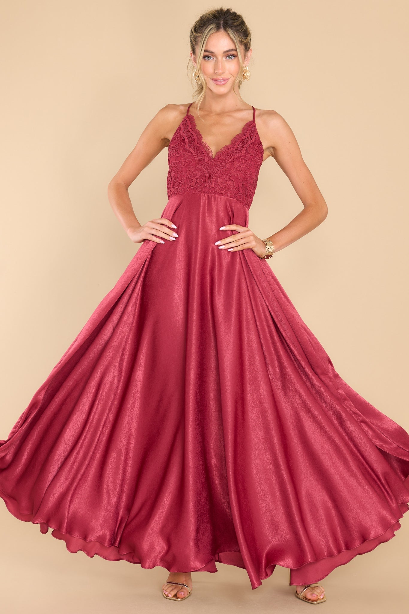 Stunning Cranberry Contrast Lace Top Dress - Maxi Dresses | Red Dress