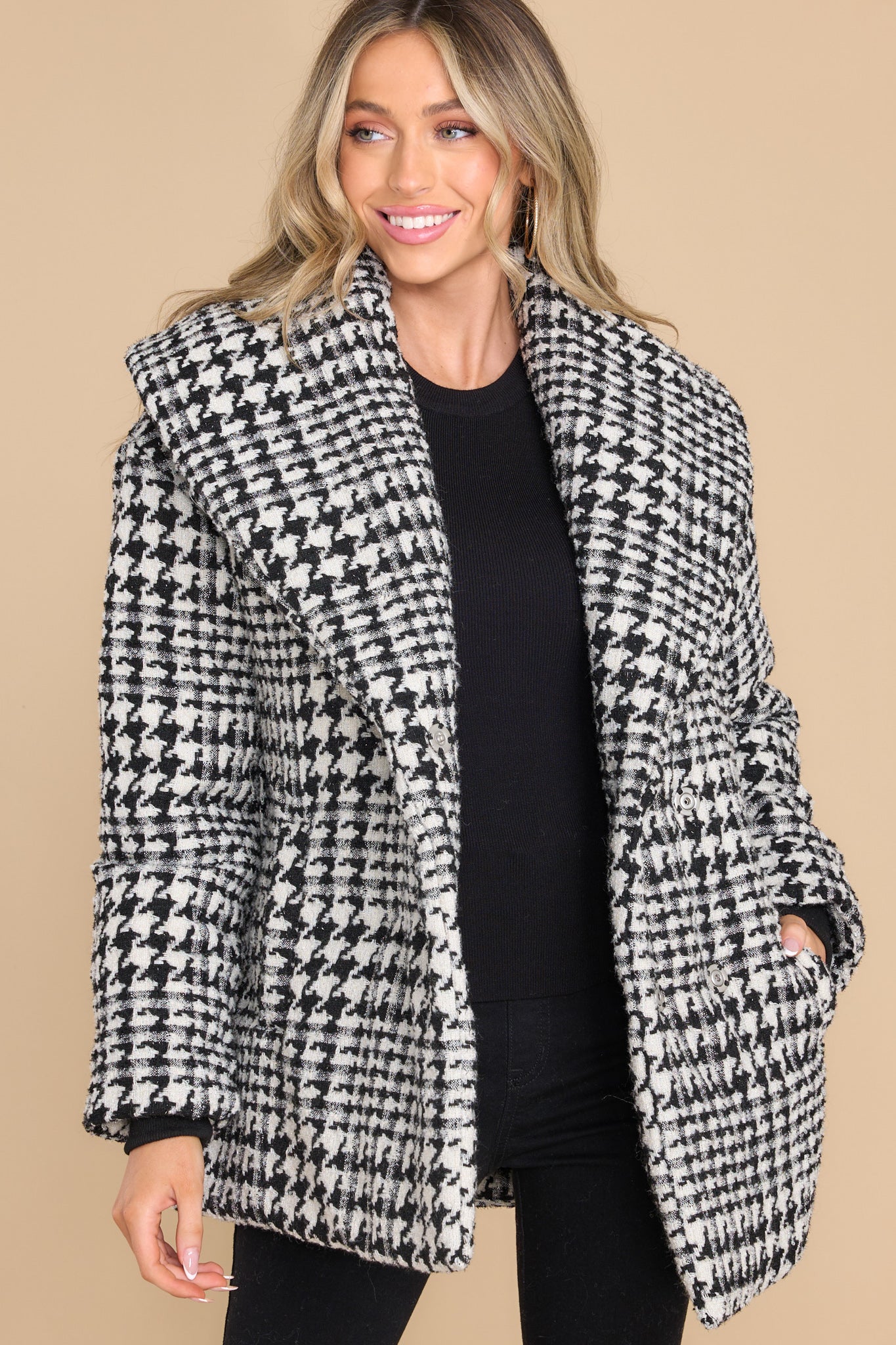 Pure Emotions Houndstooth Coat - Red Dress