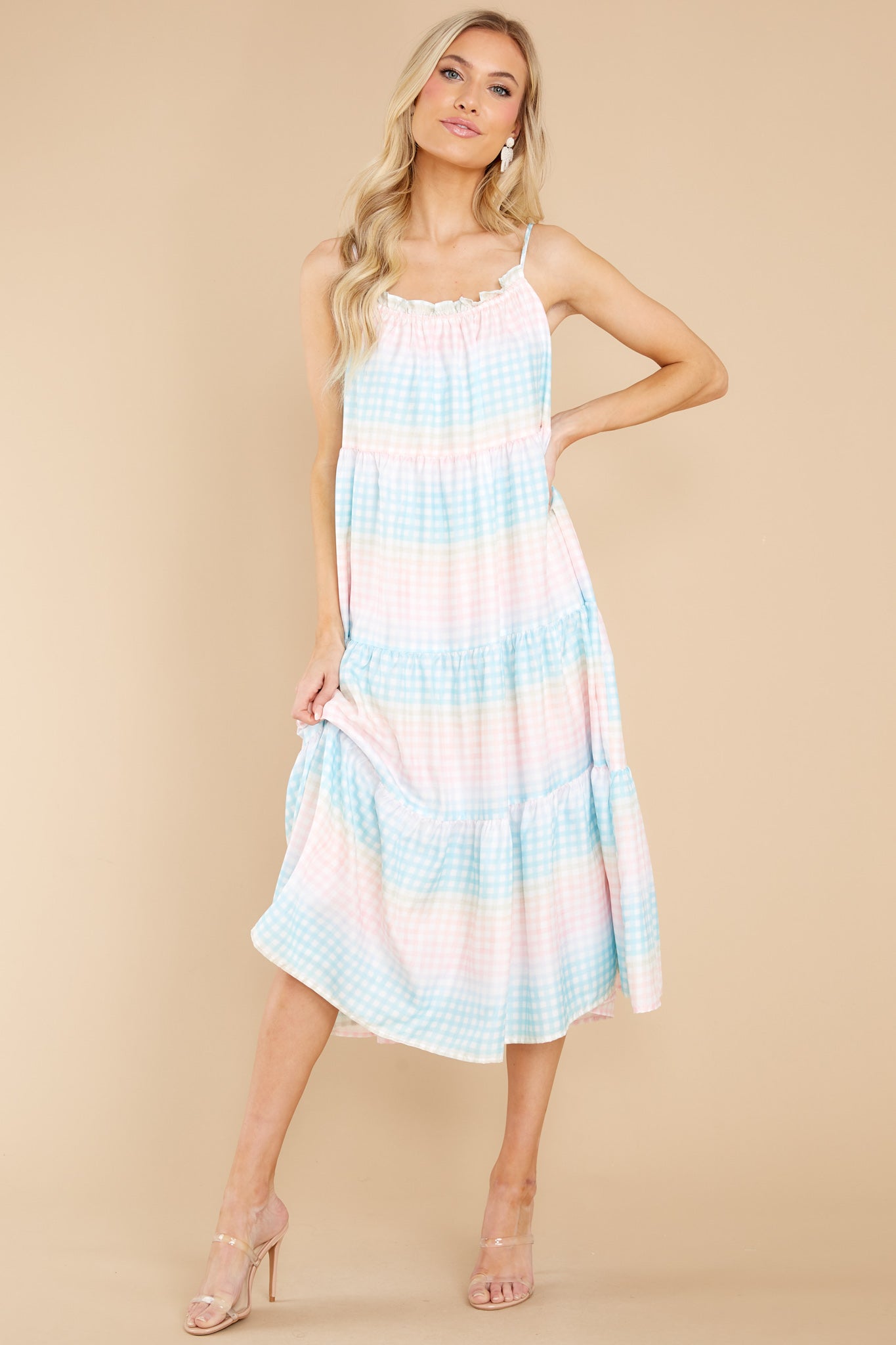 Pursuit Of Happiness Blue Multi Gingham Midi Dress - Red Dress