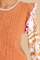Quick Witted Rust Orange Multi Sweater - Red Dress