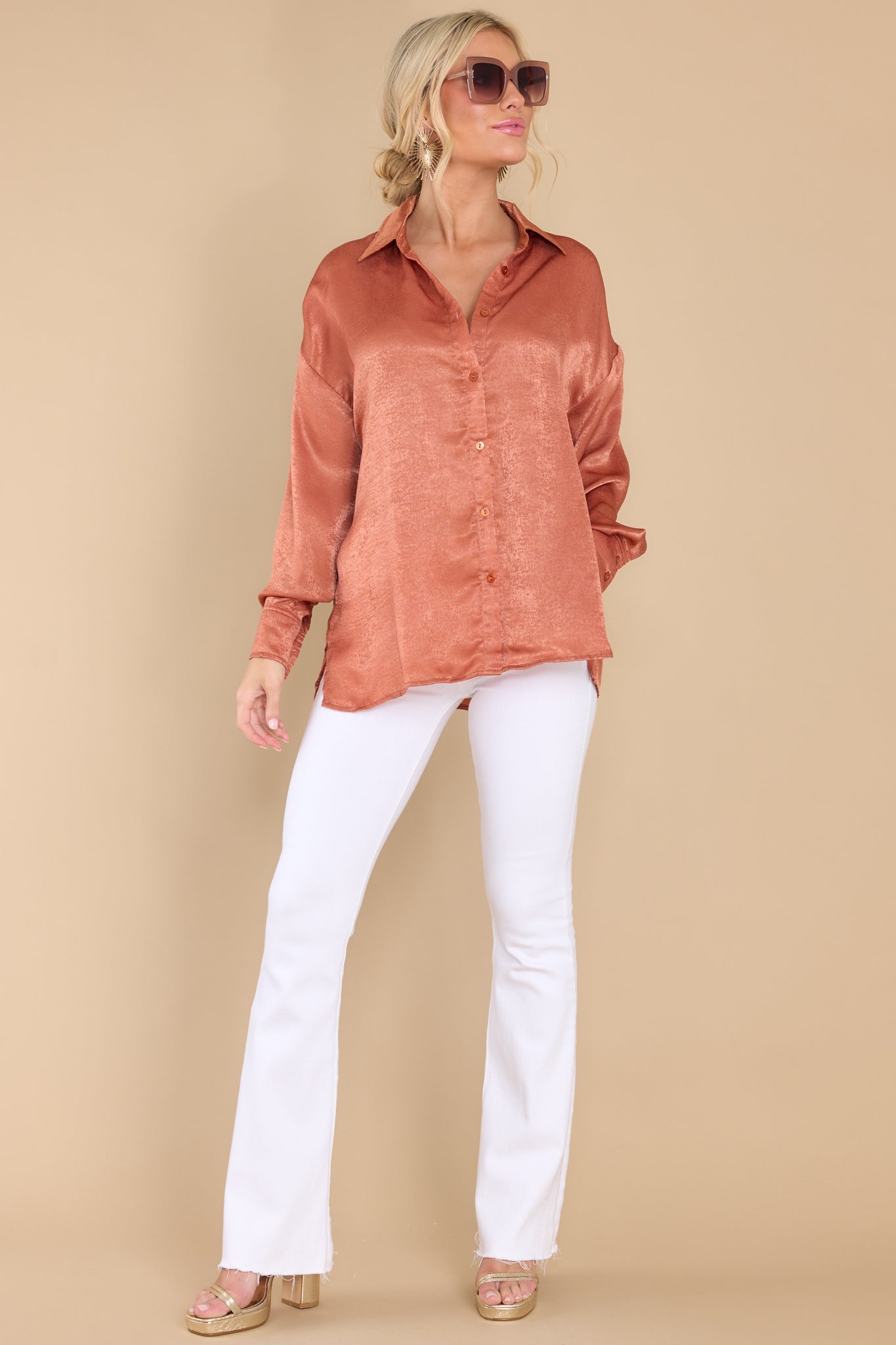 Full body view of this top that features  a classic relaxed fit.
