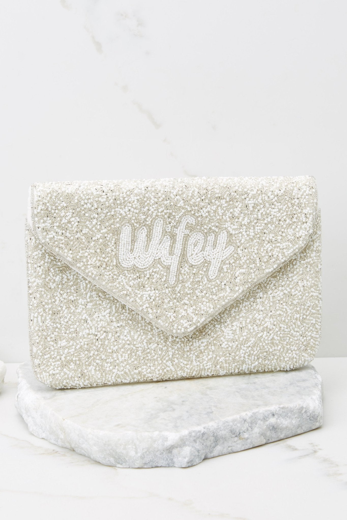 Ready For A Kiss White And Silver Beaded Clutch - Red Dress