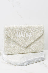 Ready For A Kiss White And Silver Beaded Clutch - Red Dress