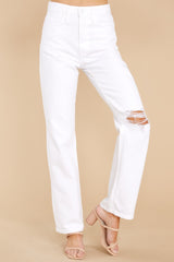 Ready For Today White Distressed Straight Jeans - Red Dress