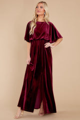 Ready For Tonight Merlot Velvet Maxi Dress - Red Dress