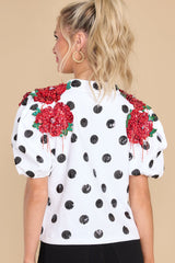 Red Flowers And White Polka Dot Top - Red Dress