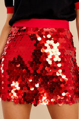Red Paillette Sequin Skirt - Red Dress