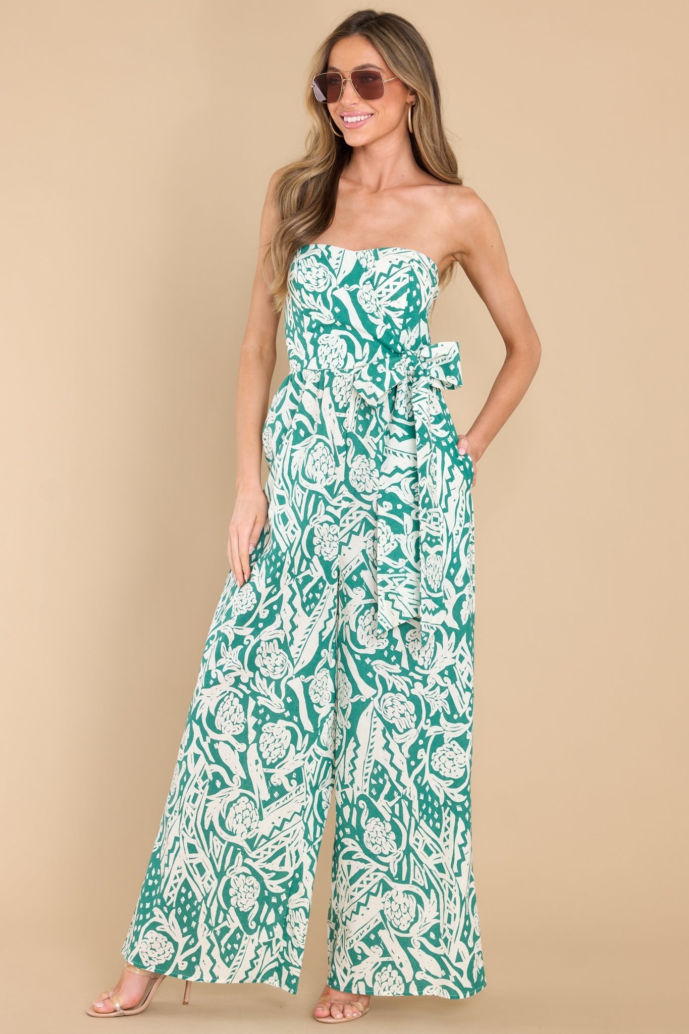 Remarkable Beauty Green Print Jumpsuit - Red Dress