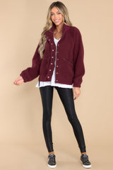 Right On The Button Burgundy Jacket - Red Dress