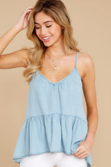 Road to Nashville Light Blue Chambray Top - Red Dress