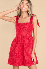 Roxanne Red Rose Brocade Mini Dress - Red Dress