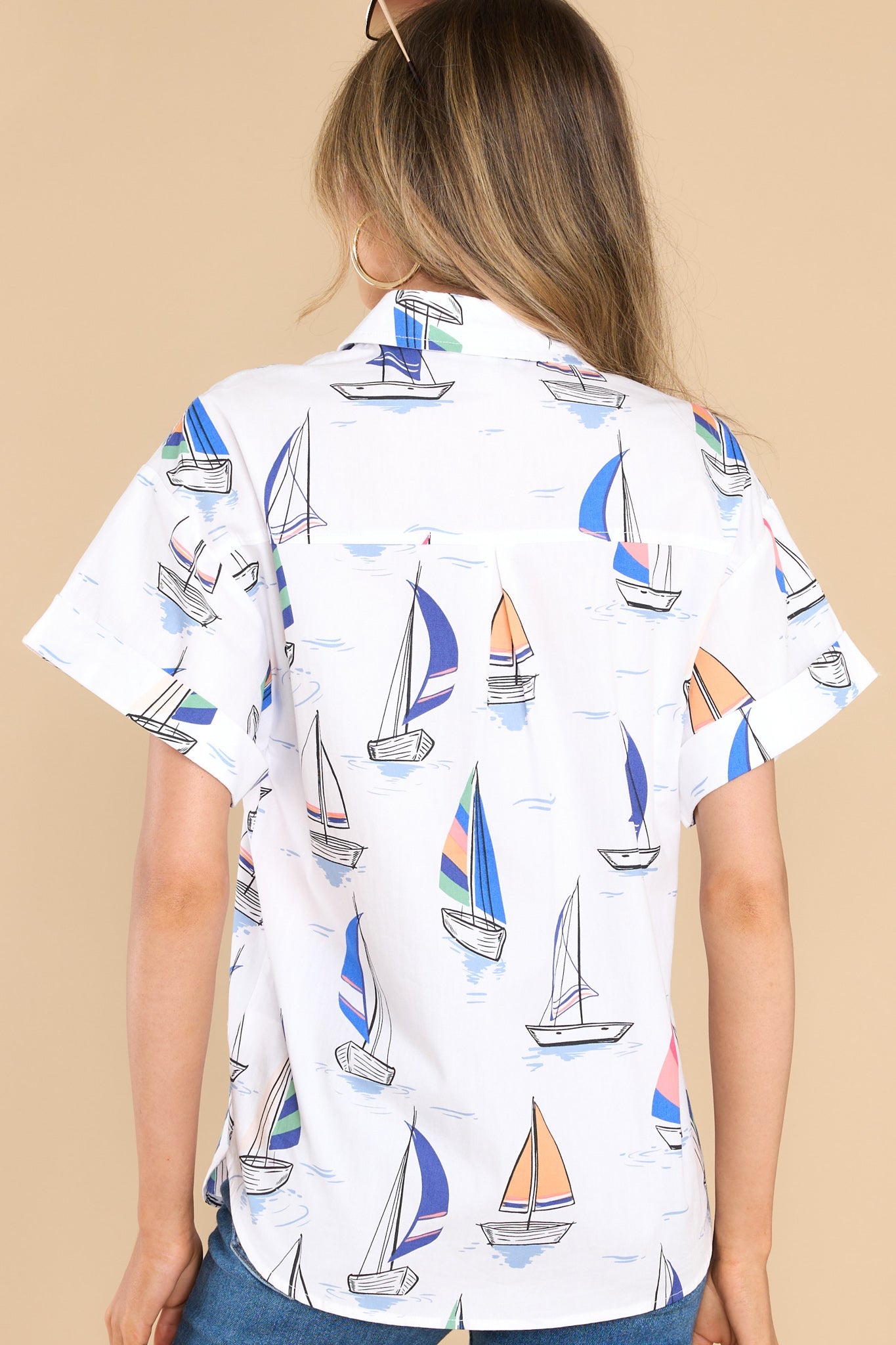 Sailing On Forever White Multi Print Top - Red Dress