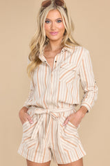 Saving Face Ivory Striped Romper - Red Dress