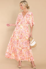 Seaside Style Apricot Floral Print Dress - Red Dress