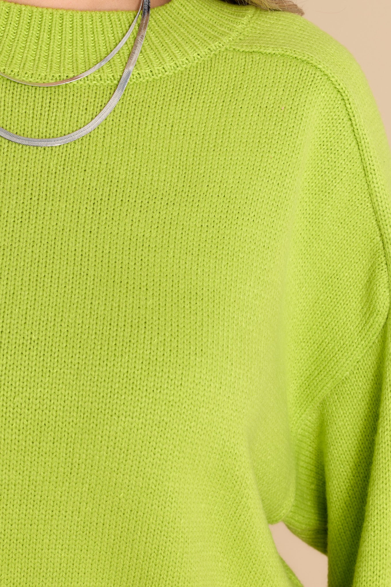 She Stands Out Lime Green Sweater - Red Dress
